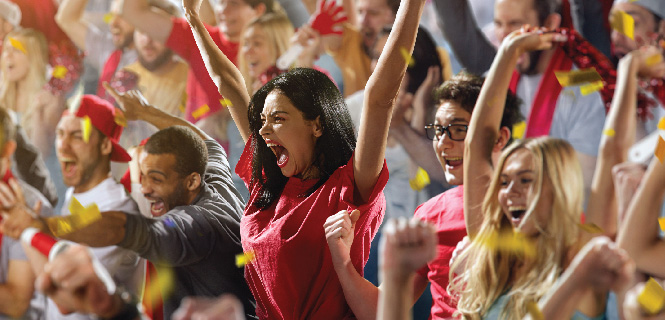 sports fans cheering